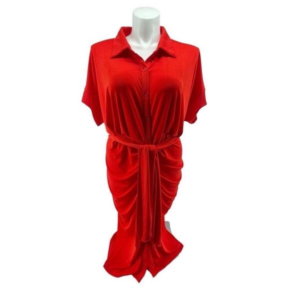 Nina Parker x Macy’s Flame Scarlet Ruched Tie-Front Shirtdress 4X NWT - Picture 15 of 15